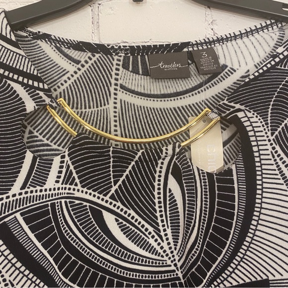 Travelers By Chicos Womens Shirt sz 3 Butterfly Hardware Neck Tunic 3/4 Sleeve - Picture 3 of 7